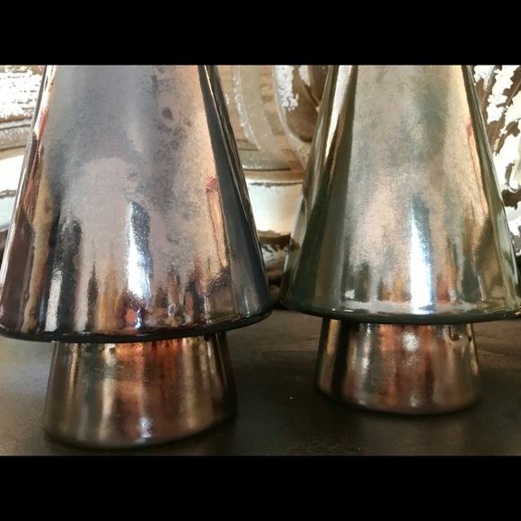 Metallic Platinum Green Purple Woodland Ceramic Tree Art Decor Christmas Holiday - Picture 3 of 3